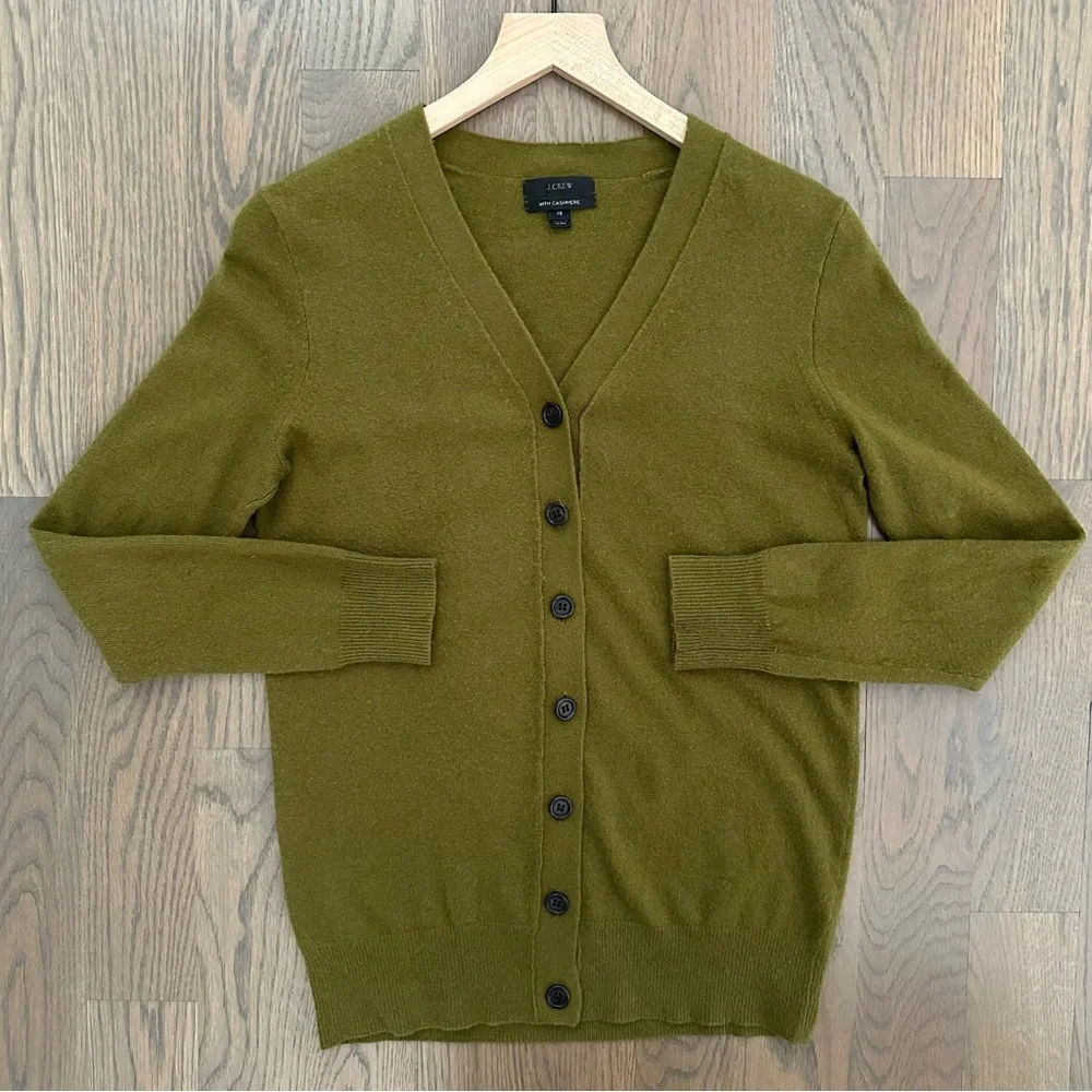 J. Crew V-Neck Long Sleeve Cashmere Blend Cardigan Sweater in Light Oregano XS